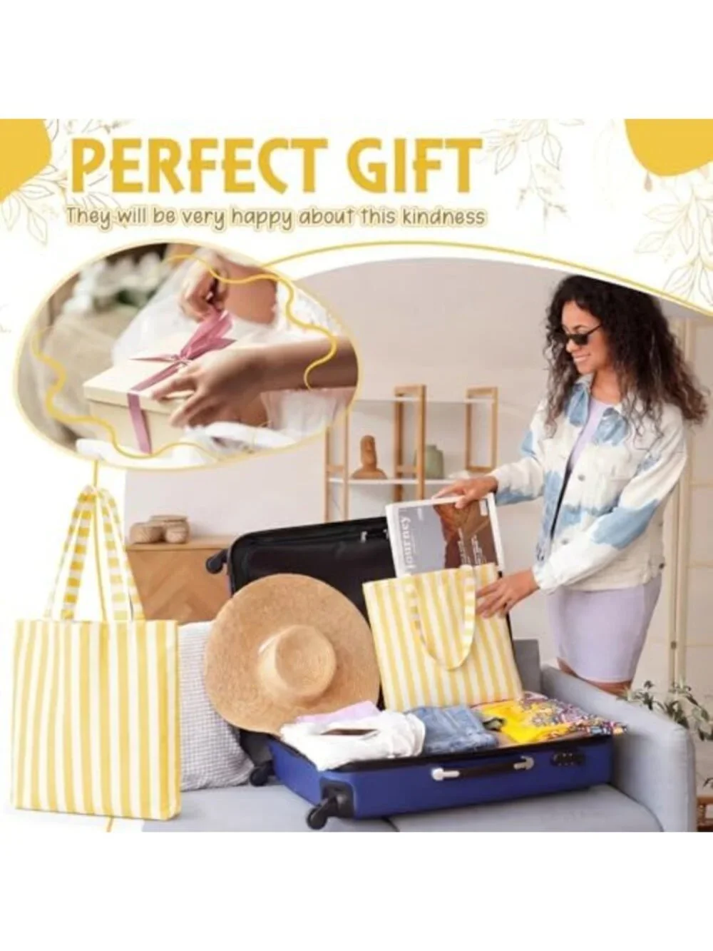 Stylish Striped Canvas Tote Bag for Women | Versatile, Lightweight, Perfect for